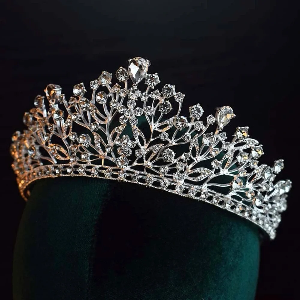 Luxury crystal silver tiara crown hair accessories queen wedding party